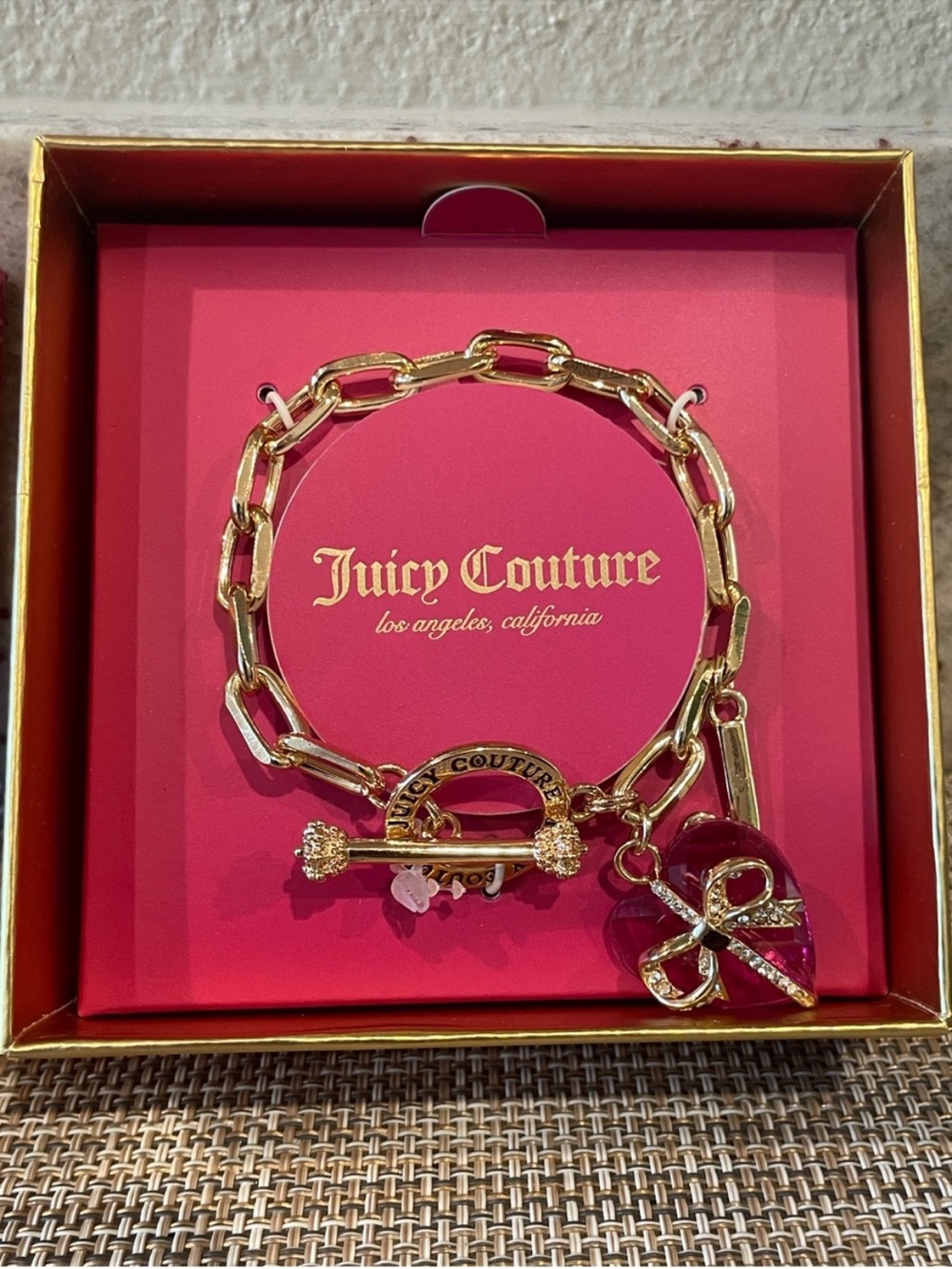 Juicy Couture Gold Tone Bracelet with Heart & Bow Charms- 2 available